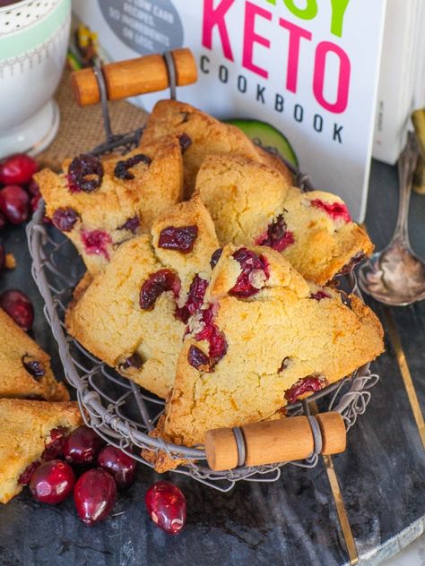 Easy Keto Cranberry Orange Scones - Tatyanas Everyday Food Rosewater Cake Recipe, Rose Water Cake Recipe, Scones Orange, Rosewater Cake, Cranberry Orange Scones Recipe, Flavored Macarons, Keto Cranberry, Orange Scones Recipe, Cardamom Recipe