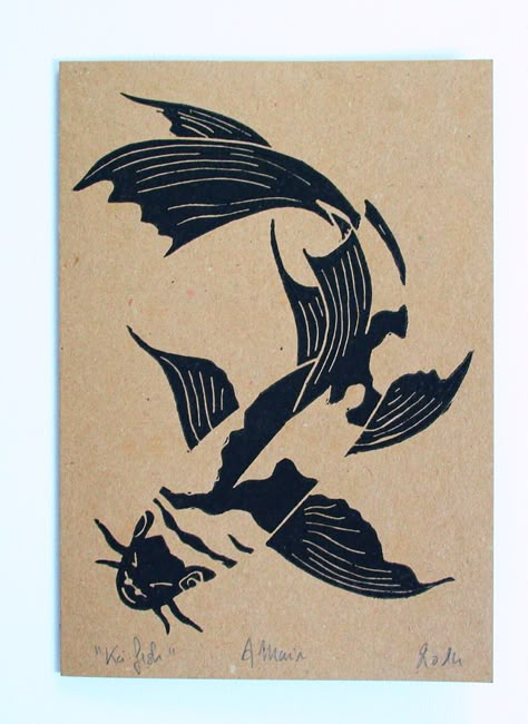 Fish Card, Screen Printing Art, Linocut Printmaking, Lino Art, Fishing Cards, Carpe Koi, Fish Illustration, Linocut Art, Silhouette Stencil