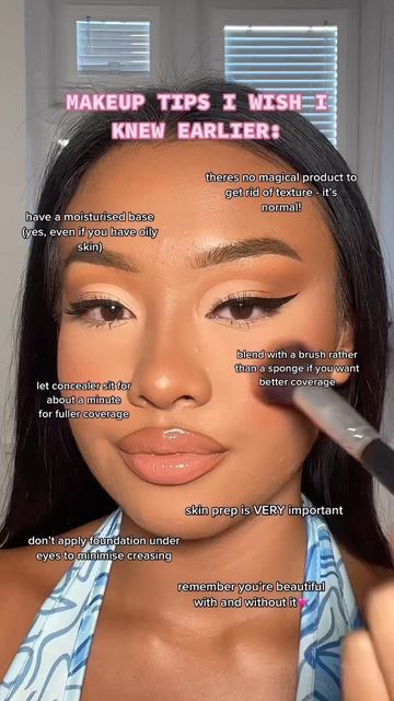 SAMANTHA EVIRA🇵🇭🇬🇧 on Instagram: "makeup tips i wish i knew earlier💘" Makeup Skin Prep, Dark Skin Makeup Tutorial, Tutorials Makeup, Learn Makeup, Brown Skin Makeup, Face Makeup Tips, Amazing Makeup, How To Apply Foundation, Skin Prep