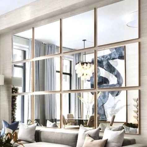 Mirror Decor Living Room, Small Sectional Sofa, Popular Living Room, Modern Mirror Wall, Mirrored Wall, Living Room Mirrors, Design Living, Mirror Wall Decor, Decoration Design