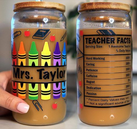 Personalized Teacher Tumbler Iced Coffee Glass Cup - Perfect End of School Year Student Appreciation Thank You Gift with Bamboo Lid and Straw for Teachers, Bulk Discounts Available - Libbey Teacher Glass Can Cup, Teacher Glass Tumbler, Teacher Beer Glass Cup, Teacher Glass Cup Ideas, Teacher Tumbler Cups, Teacher Cups, Tumbler Aesthetic, Appreciation Gifts Diy, Aesthetic Glass