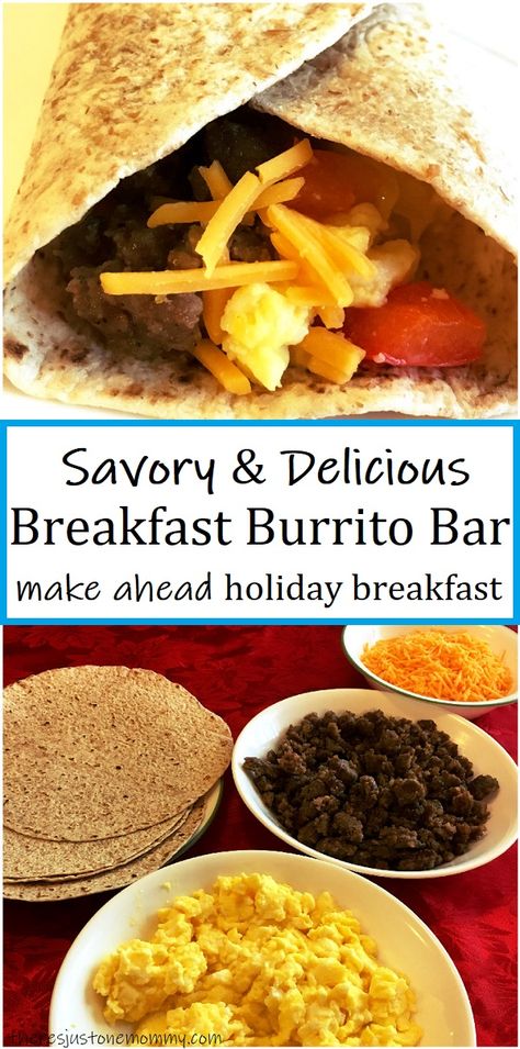 how to make a breakfast burrito bar -- perfect for holiday breakfasts! #breakfastrecipes #holidayrecipes Breakfast Burrito Bar, Sausage Burrito, Egg Burrito, Mini Tartlets, Burrito Bar, Thanksgiving Breakfast, Christmas Breakfast Recipe, Sour Cherries, Breakfast Burrito