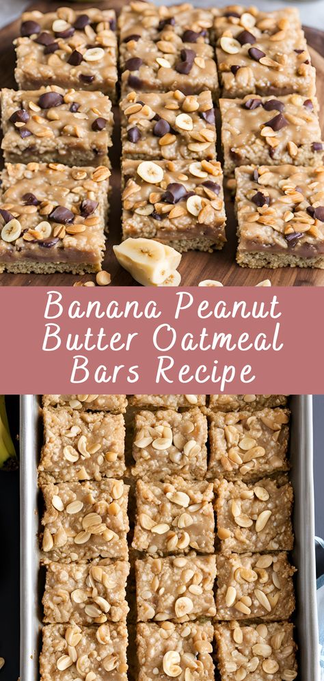 Banana Peanut Butter Oatmeal Bars Recipe | Cheff Recipes Healthier Granola Bars, Baked Good With Banana, Healthy Recipes With Mashed Bananas, Oatmeal Treats Healthy, Oats Bars Recipe Healthy, Healthy Recipes Ripe Bananas, Recipes For Bad Bananas, Meal Prep Dessert Healthy, Peanut Oatmeal Bars