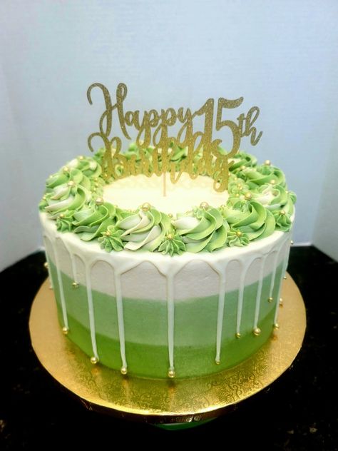 Ombre sage green cake Sage Green Cake, Green Birthday Cakes, Small Birthday Cakes, Music Cake, White Birthday Cakes, Photo Cake Topper, Chocolate Cake Designs, Cake For Husband, Cake Decorating Icing