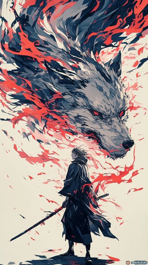 Did you like the art and want it in higher resolution? Follow the link and check out the album - https://t.me/arttach Kitsune Wallpaper Pc, Cool Dark Anime Wallpaper, Wolf Design Art, Okami Wallpaper, Galaxia Wallpaper, Japanese Art Samurai, Warrior Concept Art, Samurai Wallpaper, Abstract Art Images