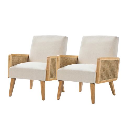 Corrigan Studio® Alvild Cane Accent Chair,Set Of 2 & Reviews | Wayfair.ca Contemporary Accent Chair, Accent Chair Set, Comfortable Space, Upholstered Accent Chairs, Bedroom Color, Accent Arm Chairs, Modern Armchair, Arm Chairs Living Room, Fabric Armchairs