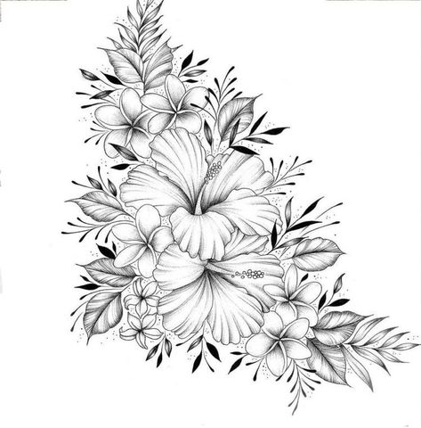 Lower Back Tattoo Cover Up Ideas, Tropical Flower Tattoos, Drawing Of Flowers, Hawaiian Flower Tattoos, Hibiscus Flower Tattoos, Tattoo For Boyfriend, Hibiscus Tattoo, Hip Tattoos Women, Floral Tattoo Sleeve