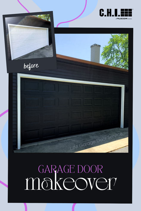 before and after black garage door replacement Garage Door Black, Magnetic Garage Door Hardware, Modern Garage Door, Black Garage Door, Black Garage Doors, Carriage Garage Doors, Garage Door Replacement, Black Garage, Garage Door Windows