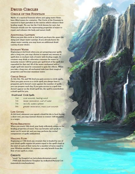 Druid Homebrew, Sorcerer 5e, Water Druid, Druid Circle, Dnd Subclasses, Homebrew Classes, D D 5e Homebrew, Magic Realms, Dnd Druid