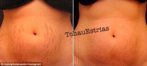 Clever: Mr Torres minimises the appearance of stretch marks by using strategically-placed ink - the tattoos create an incredible optical illusion (pictured) Stretch Mark Tattoo, Pictures Of Tattoos, Optical Illusions Pictures, Sugar Scrub For Face, Illusion Pictures, Mark Tattoo, Stretch Mark Cream, Tattoo Care, Stomach Tattoos