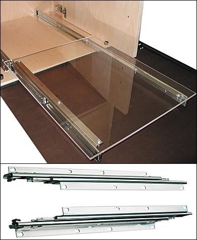 Clear sliding drawer Kitchen Cabinets Island, Drawer Sliders, Camper Remodel Ideas, Cabinetry Ideas, Kitchen Island Cabinets, Home Pantry, Pantry Drawers, Diy Campervan, Sliding Drawer