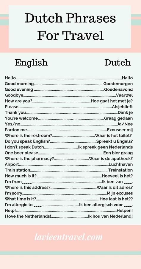 Dutch Phrases - Netherlands Travel - Amsterdam Travel - Amsterdam Itinerary - Dutch Words - Learn Dutch - Use these 25 basic Dutch phrases on your trip to Amsterdam! Travel to the Netherlands with this list and get around like a local! La Vie en Travel #amsterdam #netherlands #dutch #travel Dutch Travel Phrases, Learn Dutch Netherlands, Basic Dutch Phrases, Dutch Language Learning Netherlands, Dutch Captions, How To Learn Dutch, Netherlands Travel Guide, Learning Dutch Language, The Netherlands Travel