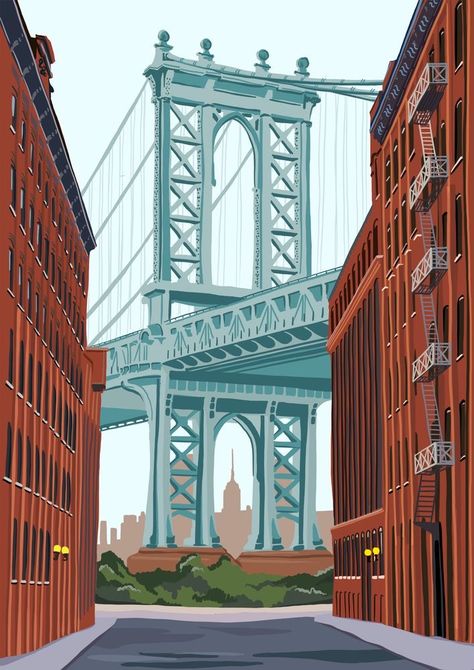 New York Illustration Wallpaper, Nyc Illustration Art, Manhattan Illustration, New York Illustration Art, New York Art Painting, Procreate Prints, New York Drawings, Drawing New York, New York City Illustration