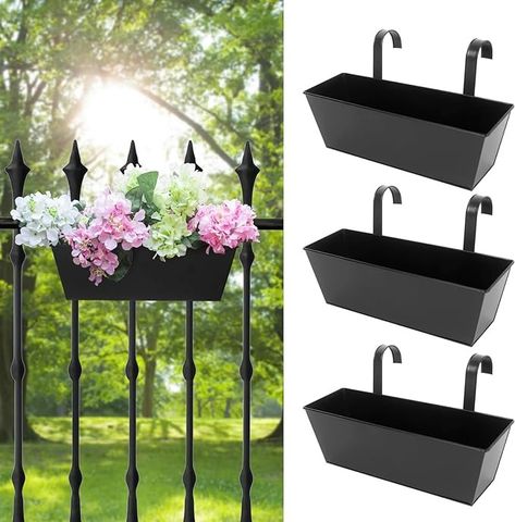 Amazon.com: Holensun Railing Planters Outdoor Balcony 16 Inch Deck Over The Railing Planter Boxes Hanging Planters for Fence Flower 3 Pcs (Black) : Patio, Lawn & Garden Planters For Fence, Fence Flower Boxes, Railing Flower Boxes, Fence Hanging Planters, Railing Planter Boxes, Balcony Railing Planters, Hanging Planter Boxes, Black Railing, Planters Outdoor