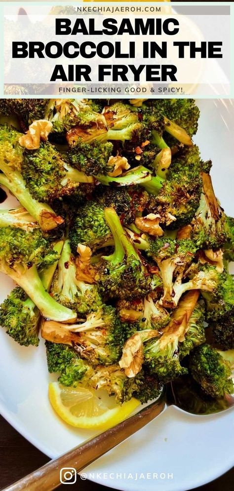 Air Fryer Broccoli Fresh, Balsamic Broccoli, Air Fryer Roasted Broccoli, Broccoli In The Air Fryer, Air Fryer Vegan, Cooking Broccoli, Easy Broccoli Recipes, Air Fryer Broccoli, Seasoned Broccoli