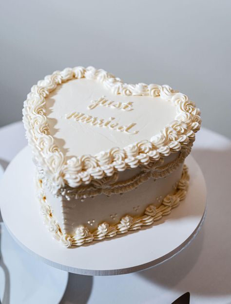 Two Tier Small Wedding Cake, Heart Cake Wedding, Single Layer Wedding Cake, Elopement Cake, Heart Shaped Wedding Cakes, Bride Things, Heart Wedding Cake, 2025 Bride, Low Key Wedding