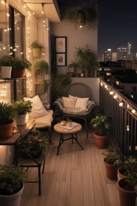 Room With Balcony Aesthetic, No Roof Balcony Ideas, Cozy Apartment Patio Ideas, Small Patio Ideas Apartment Tiny Balcony, Balkon Aesthetic, Mini Balcony Ideas, Decorating A Balcony, Cozy Balcony Ideas, Balkon Decor