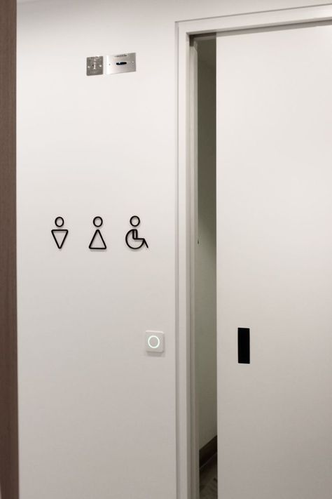 Powered sliding pocket doors that silently open and close with minimal or no handling! A great solution for public toilets, canteens, elderly care homes and many more! Project: St James Toilet With Door, Toilet Door Ideas, Sliding Pocket Door, Care Homes, Sliding Pocket Doors, Toilet Door, Door Detail, Pocket Door, Elderly Care