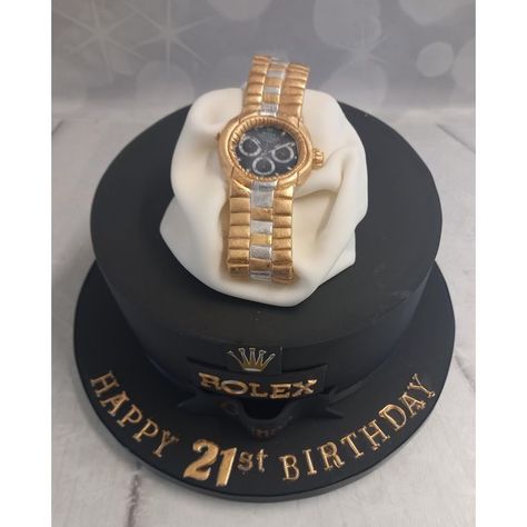 21st birthday cake with edible Rolex watch Male Birthday Cake, Perfume Cake, Male Cakes, Male Birthday, Birthday Cakes For Men, 21st Birthday Cake, Rolex Men, Rolex Watch, My Man