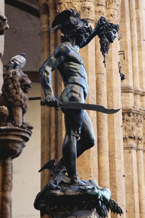 Benvenuto Cellini’s Statue “Perseus with the Head of Medusa” in the Plaza in Florence, Italy Perseus Tattoo Design, Perseus Medusa, Perseus And Medusa, Benvenuto Cellini, Greek Mythology Tattoos, Classic Sculpture, Greek Statues, Mythology Tattoos, Medusa Tattoo