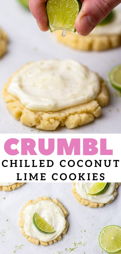 Tropical Chilled CRUMBL Coconut Lime Cookies - Lifestyle of a Foodie Coconut Lime Cookies, Lime Sugar Cookies, Key Lime Cookies, Crumble Cookie Recipe, Lime Cookies, Cookie Base, Gourmet Cookies, Coconut Cookies, Zebra Stripes