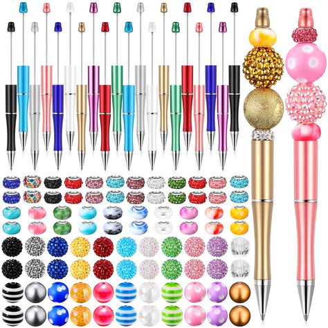 PRICES MAY VARY. Large Combination Set: you will receive 20 pcs of DIY beaded pens in 10 different colors, 44 pcs large hole spacer beads, and 44 pcs bubblegum beads; The rich quantity and styles are enough to meet your different using and replacement demands Reliable Material: our portable multicolor ballpoint pen is mainly made of reliable plastic material, writing smoothly, not easy to leak ink; The beaded pen is easy to carry, not easy to break, and can serve you for a long time Suitable Siz Bead Pens, Color Office, Pen Craft, Beaded Pens, Cute Pens, Custom Pens, Beadable Products, Bubblegum Beads, Elegant Color