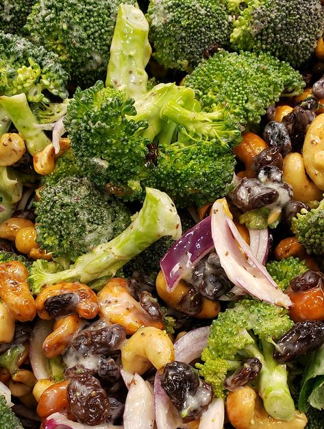 Broccoli Salad with Cashew Nuts and Bacon Recipe Broccoli Salad With Cashews, Broccoli Cashew Salad, Southern Salad, Rosemary Pork Tenderloin, Cashew Salad, Pine Nuts Salad, Cashew Recipes, Broccoli Salad Recipe, Favorite Salad