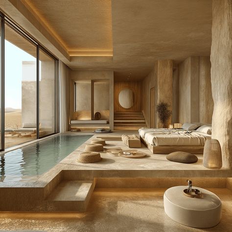 Spa Like Living Room Ideas, Dreamcore Architecture, Transparent Architecture, Cantilever Structure, Desert Architecture, Sand House, Koh Kood, Home Spa Room, Riad Marrakech