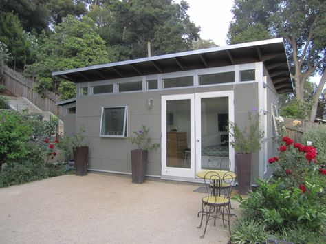 10-fooot by 18-foot Office & Guest Room - Studio Shed Guest Room Shed, Shed Guest Room, Adu Studio, Backyard Shed Ideas, Backyard Adu, Carport With Storage, Backyard Structures, Office Shed, Shed Ideas