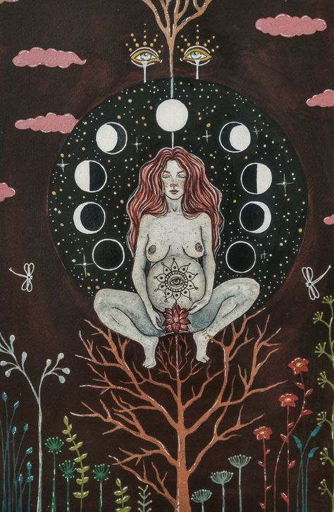 Fertility Tarot, Birth Goddess, Artsy Woman, Goddess Painting, Mother Earth Art, Sacred Woman, Birth Art, Pregnancy Art, Mother Art