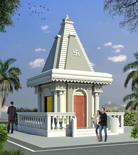 Temple Garden Design, Small Temple Design Outdoor, Hindu Temple Design, Temple Elevation, Small Temple Design, Odisha Temple, Ganpati Chaturthi, Mandir Architecture, Small Mandir