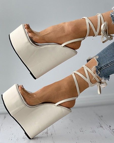 Women’s Fashion Wedges Online Shopping – Chic Me Lace Up Wedge Sandals, Shoes Heels Classy, Cute Shoes Heels, Fashion Shoes Heels, Lace Up Wedges, Fancy Shoes, Wedges Sandals, Cute Heels, Sandals White