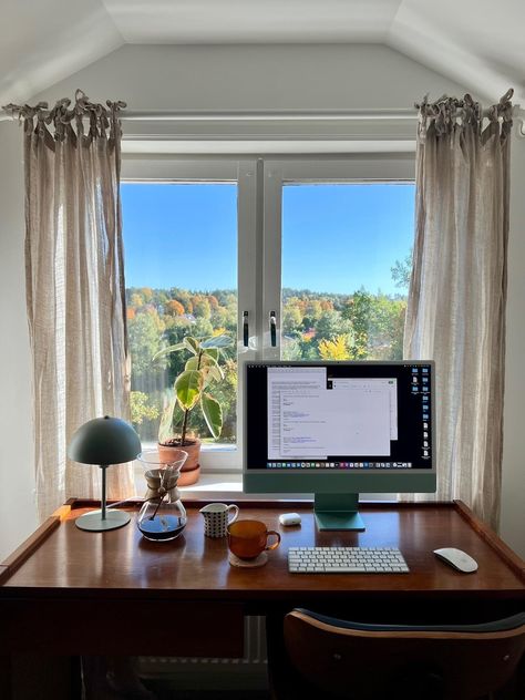 Home Office Window, Work From Home Desk, My Home Office, Desk Goals, Office Window, Dream Apartment, Stockholm Sweden, Home Desk, House Goals