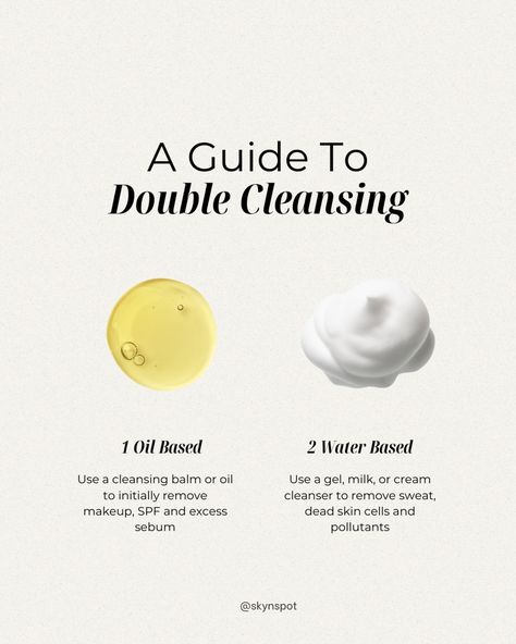 Have you ever heard of double cleansing? If not, it's time to learn about this game-changing technique! Double cleansing is a two-step cleansing method that helps remove all impurities from your skin, including makeup, sunscreen, and pollutants. The first step involves using an oil-based cleanser to dissolve and remove any makeup or oil-based impurities from your skin. The second step involves using a water-based cleanser to remove any remaining impurities and leave your skin feeling refresh... Good Oil Based Cleansers, Best Water Based Cleanser, How Much Cleanser Should You Use, How To Double Cleanse, Best Oil Based Cleanser, Double Cleanse Skin Care, Aesthetician School, Water Based Cleanser, Double Cleansing Method