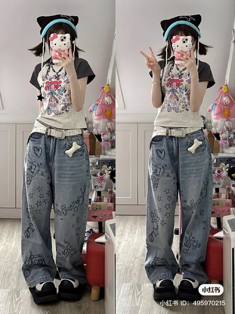 Kawaii Masc Outfits, Douma Outfit, Kawaii Streetwear, Kawaii Y2k Outfits, Y2k Harajuku, Funkyfitz Outfits, J Fashion Outfits, Aesthetic Outfits Kawaii, Harajuku Style