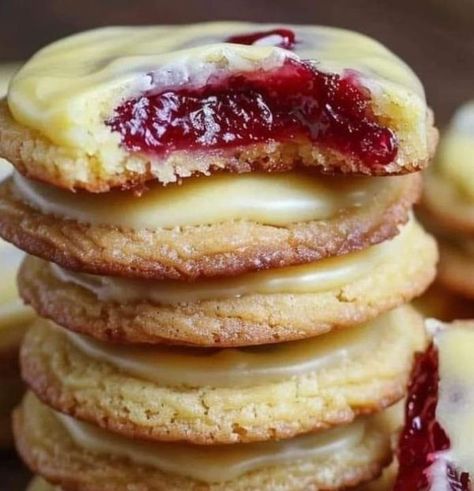 Optimal Recipes, Cherry Cookies Recipes, Lemon Glaze Recipe, Raspberry Thumbprint Cookies, Lemon Cookies Recipes, Lemon Frosting, Cherry Cookies, Chocolate Oats, Filled Cookies