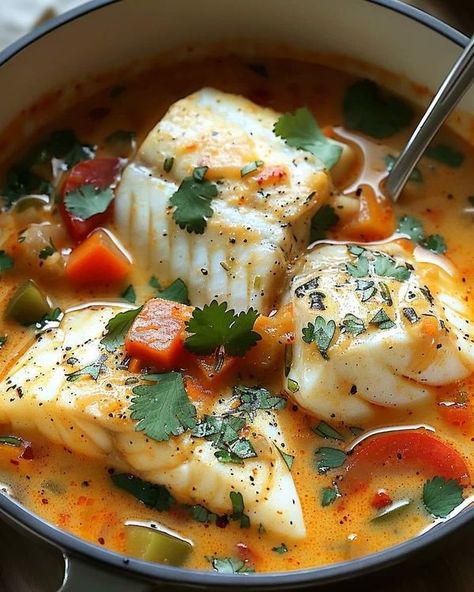 Kellant J. Houts Fish Soup Recipe, Coconut Fish, Coconut Milk Soup, Fish Fillets, Seafood Stew, Fish Stew, Cod Recipes, Fish Soup, Cod Fish