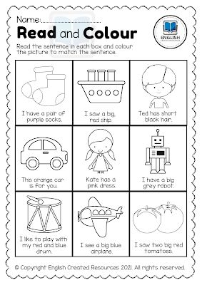 Read and Colour Worksheets KG & Grade 1 Colouring Worksheets For Grade 1, Read And Color Worksheets, Worksheet Grade 1, Worksheets For Grade 1, Color Worksheet, Coloring Worksheets, Multiplication Worksheets, Class Decor, 1st Grade Worksheets