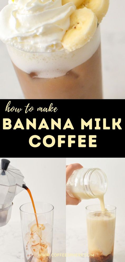 Ever heard of Banana Milk? This Banana Milk Coffee recipe is inspired by the Korean banana flavored drink.

			
			#CoffeeMaker, #CoffeeMachine, #CoffeeAtHome, #HomeBrew, #CoffeeBarIdeas, #HomemadeCoffeeCreamer Banana Milk Coffee, Milk Coffee Recipe, Banana Milk Recipe, Korean Drink, Homemade Coffee Creamer Recipe, Banana Popsicles, Korean Drinks, Homemade Coffee Creamer, Coffee Creamer Recipe