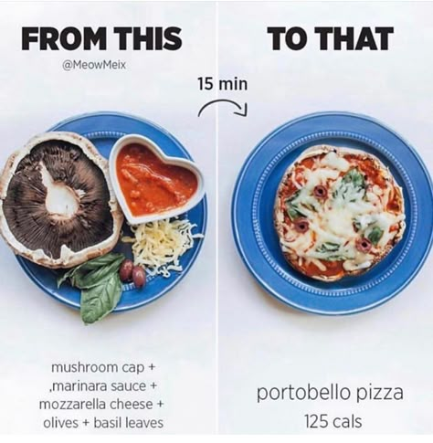 Amanda Meixner, Portobello Mushroom Pizza, Fast 800, Mushroom Pizza, Low Cal Recipes, Healthy Food Dishes, Healthy Food Motivation, Portobello Mushroom, Basil Leaves