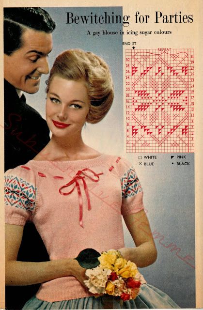 The Vintage Pattern Files: Fair Isle Blouse Knitting, 50s Blouse, Knitted Blouse, Fair Isles, Vintage Knitwear, Beginner Knitting Patterns, Vogue Knitting, Crochet Vintage, Minecraft Pixel Art