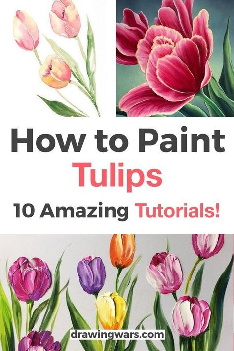 Paint Tulips Easy, Paint Tulips Acrylics, Painting Tulips Acrylics, Watercolor Tulips Easy, How To Paint Tulips, Painting Flowers Acrylic Step By Step, Tulip Painting Acrylic Easy, How To Paint Flowers Acrylic Easy Step By Step, Tulips Painting Acrylic