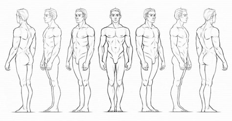 Male Character Anatomy, Body Reference Drawing Anatomy, Male 360 Reference, Back Of Character, Character Rotation Sheet, Male Character Design Body Types, T Pose Character, Man Anatomy Drawing, Character Model