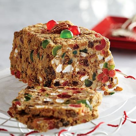 No-Bake Jeweled Fruitcake No Bake Fruit Cake Recipe, No Bake Fruit Cake, Icebox Fruit Cake Recipe, Christmas Patisserie, Woolworths Recipes, Christmas Fruits, Eagle Brand Recipes, Holiday Breads, Fruitcake Cookies