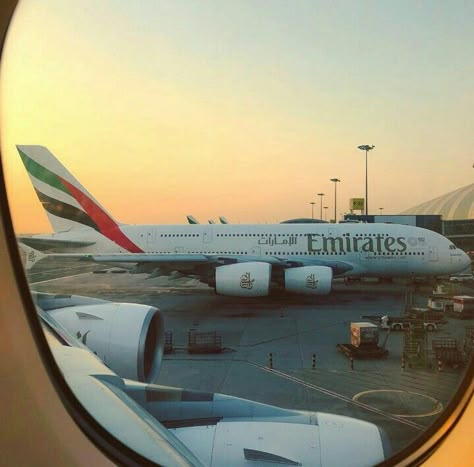 Emirates A-380 at Dubai international airport Emirates Airport Aesthetic, Emirates Airline Aesthetic, Emirates Aesthetic, Emirates Plane, Emirates Airways, Dubai Flight, A380 Emirates, Emirates A380, Emirates Flights