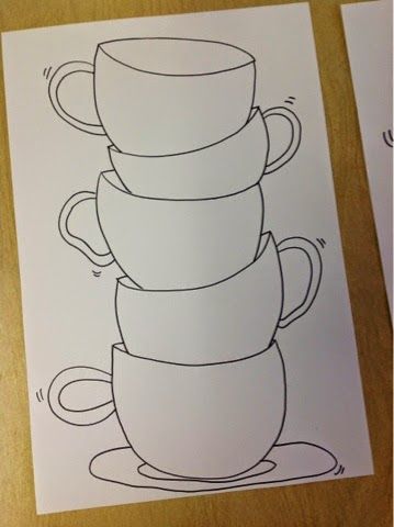 Color It Like you MEAN it!: Stacked teacups, using a sticky note to keep the cups to the same width. Maybe a sub plan Cups Stacked, Stacked Teacups, Tea Cup Art, Coffee Cup Art, Cup Art, 자수 디자인, Mean It, Elementary Art, Paint Party