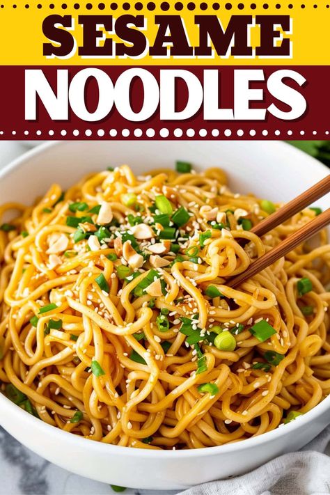 These easy sesame noodles bring the takeout into your own kitchen! Made with sesame paste, peanut butter, soy sauce, and more, they're so irresistible. Easy Sesame Noodles, Soy Sauce Noodles, Sesame Noodles Recipe, Sesame Paste, Homemade Chinese Food, Asian Noodle Recipes, Noodle Recipes Easy, Sesame Noodles, Ramen Noodle Recipes