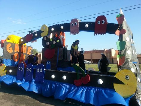 Homecoming Float Pac Man Homecoming Float, 90s Homecoming Float, 80s Theme Homecoming Float, 80s Theme Float Ideas, 80s Float Ideas, High School Float Ideas, 80s Float Parade, 80s Homecoming Float, 90s Parade Float Ideas