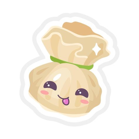 Kawaii Vector, Chinese Dumpling, Asian Dish, Vector Characters, Chinese Dumplings, Food Cartoon, Color Illustration, Eastern Cuisine, Funny Emoji