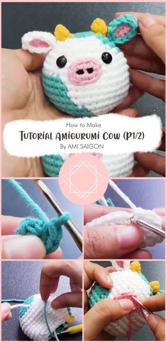 Amigurumi Cow Pattern, Free Crochet Amigurumi Patterns, Crocheted Cow Pattern, Crochet Amigurumi Patterns, Free Crochet Amigurumi, Tutorial Amigurumi, Crochet Plushies, Amigurumi Cow, Easy Crochet Animals